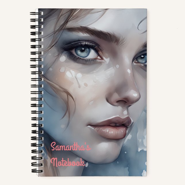 Carnet Aquarelle Bleu Tones Portrait de femme (Recto)