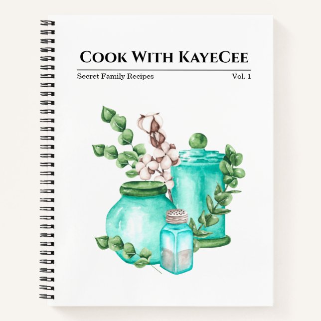 Carnet Aquarelle bleu verre et blanc de coton Recette (Devant)