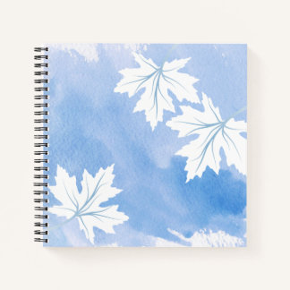 Carnet Aquarelle bleue moderne et feuilles d'érable blanc
