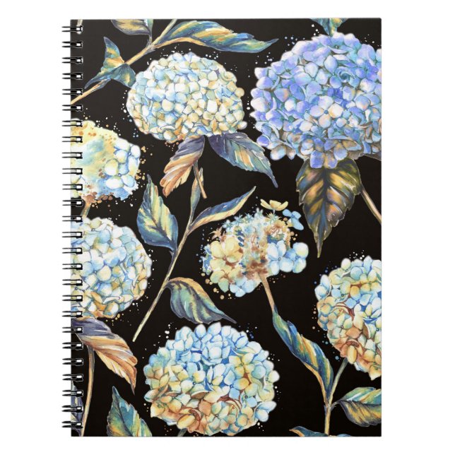 Carnet Aquarelle Blue Hydrangea : Motif foncé sans couleu (Devant)