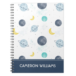 Carnet Aquarelle Blue Space Planet Motif