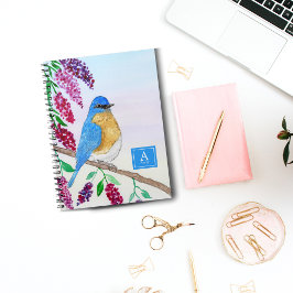 Carnet Aquarelle Bluebird dans Wisteria Tree Monogramme