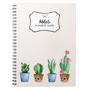Carnet Aquarelle Boho Poted Cactus & Succulents Personnal