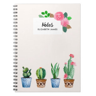 Carnet Aquarelle Boho Poted Cactus & Succulents Personnal