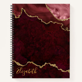 Carnet Aquarelle Burgundy Gold Marble Agate Géode