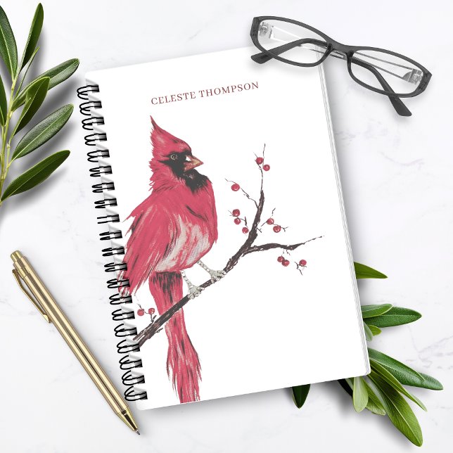 Carnet Aquarelle Cardinal rouge Personnaliser (Créateur téléchargé)