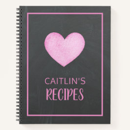 Carnet Aquarelle Coeur rose Recette personnalisée