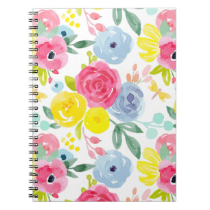 Carnet Aquarelle colorée brillante Motif floral