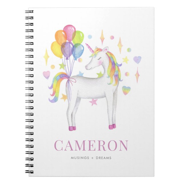 Carnet Aquarelle colorée Rainbow Unicorn Personnalisé (Devant)