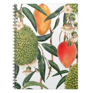 Carnet Aquarelle de durian tropical, motif de mangue.