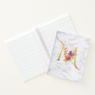 Carnet Aquarelle de marbre moderne Golden Monogram Letter
