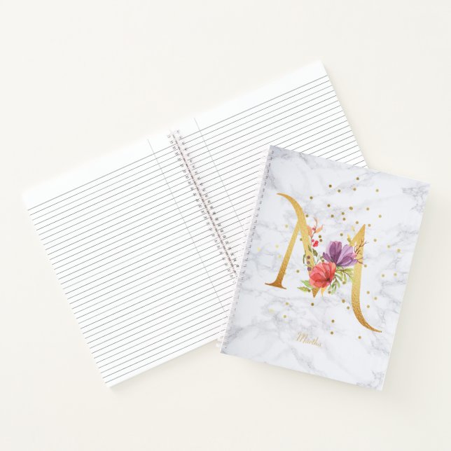 Carnet Aquarelle de marbre moderne Golden Monogram Letter (Intérieur)