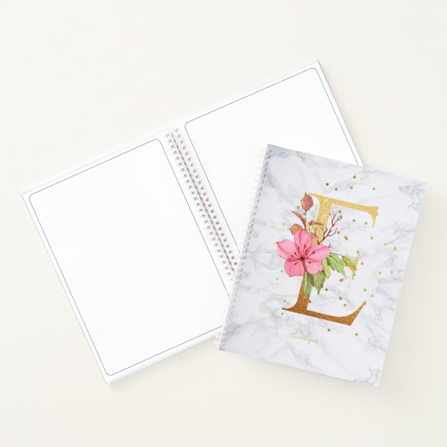 Carnet Aquarelle de marbre moderne Golden Monogram LETTRE (Intérieur)