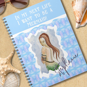 Carnet Aquarelle de sirène fantasy bohème personnalisée