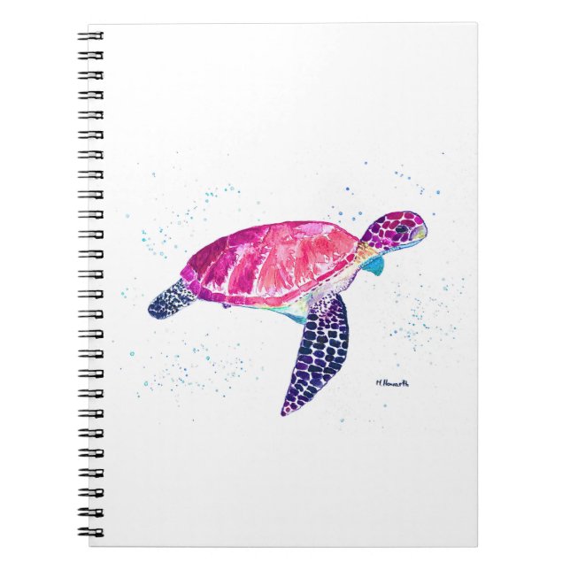 Carnet Aquarelle de tortue de mer océan tropical hawaïen (Devant)