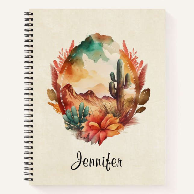Carnet Aquarelle Désert Cactus et Montagnes (Devant)