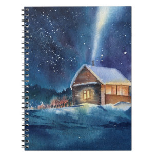 Carnet Aquarelle dessinée à la main paysage d'hiver