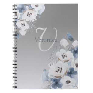Carnet Aquarelle d'hiver Monogramme floral personnalisé