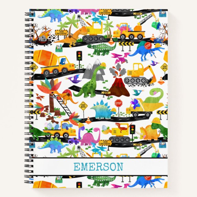 Carnet Aquarelle Dinosaure Construction Enfants mignonnes (Devant)