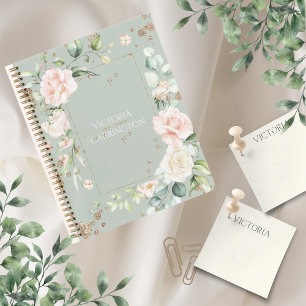 Carnet Aquarelle dorée Sage Green Floral Personnalisé