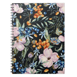 Carnet Aquarelle douce : Baies florales roses
