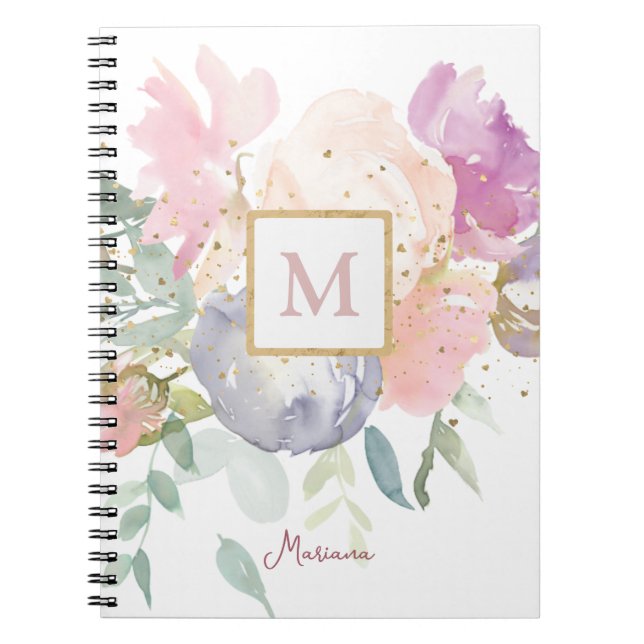 Carnet Aquarelle douce Rose Floral Gold Parties scintilla (Devant)