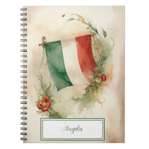 Carnet Aquarelle drapeau italien vintage   votre nom
