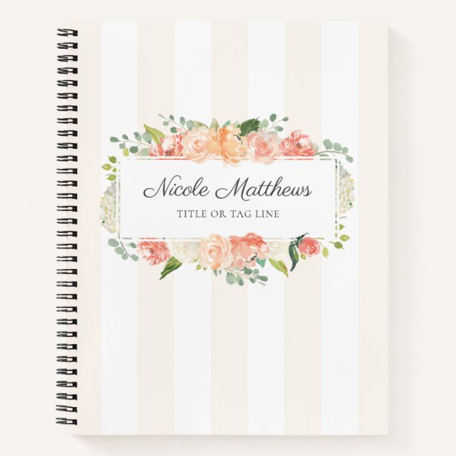Carnet Aquarelle féminine Florale et rayures (Devant)