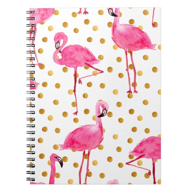 Carnet Aquarelle flamants roses avec matelas à points dor (Devant)