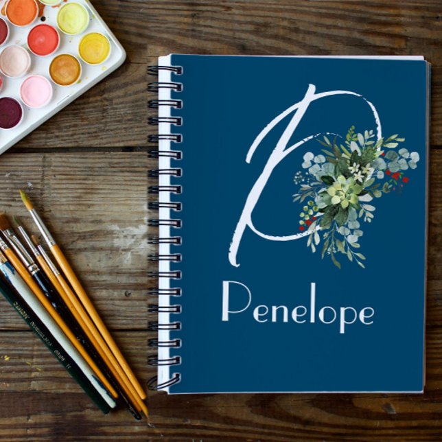 Carnet Aquarelle fleur sauvage eucalyptus bleu initial (Créateur téléchargé)