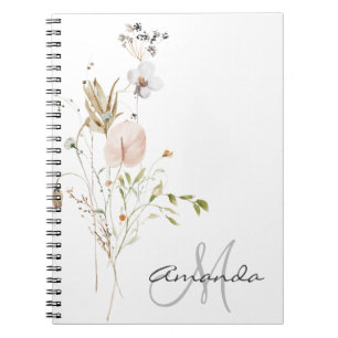 Carnet Aquarelle Fleur sauvage Nom du monogramme