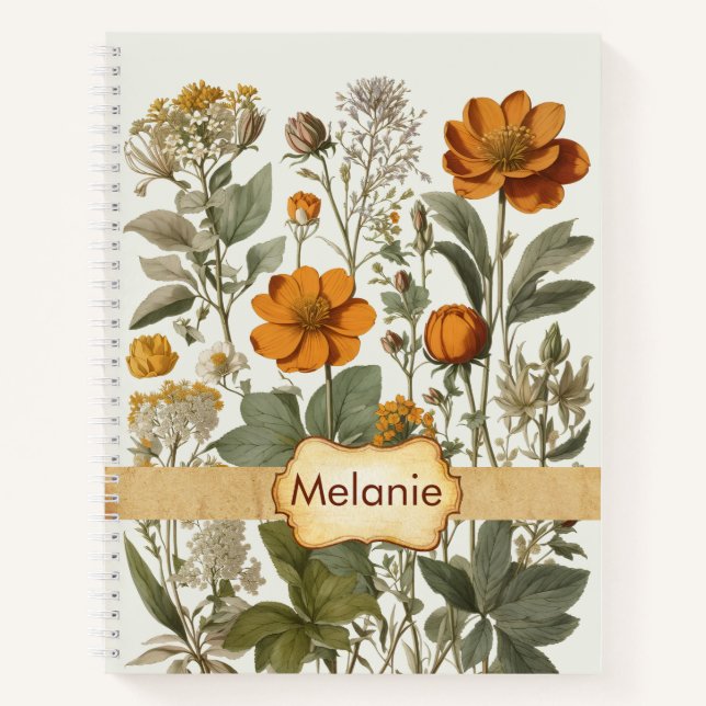Carnet Aquarelle Fleur sauvage orange | Nom personnalisé (Devant)