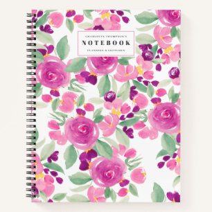 Carnet Aquarelle fleurie chic jaune violet