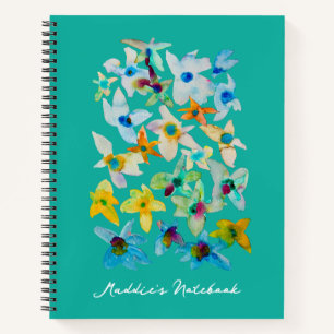 Carnet Aquarelle fleurs bleues blanches