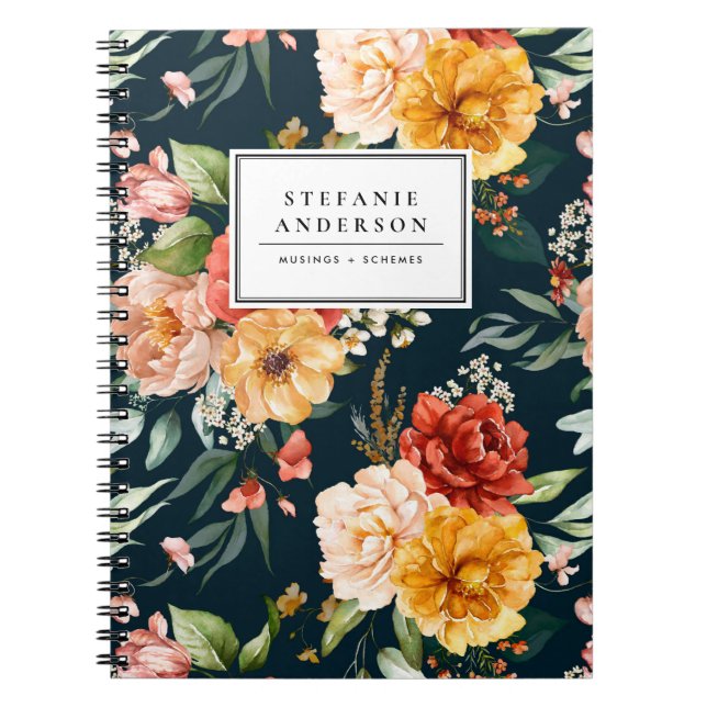 Carnet Aquarelle Fleurs d'automne et Motif de verdure (Devant)