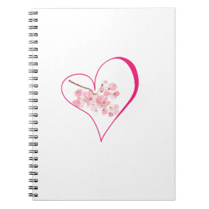 Carnet Aquarelle Fleurs de cerisier Floral rose Coeur Amo