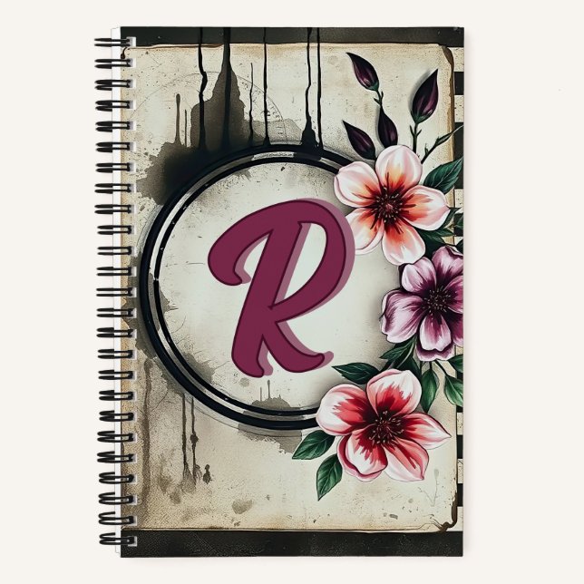 Carnet Aquarelle Fleurs désistées Chic Messy Monogramme (Recto)