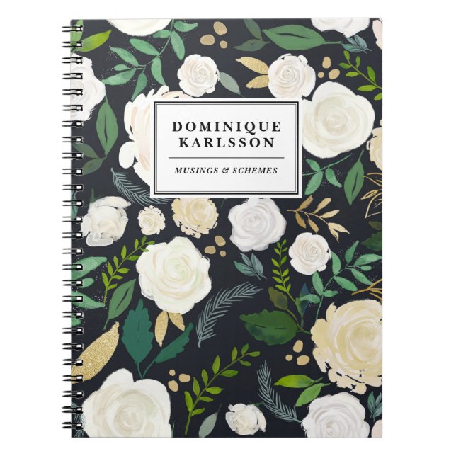 Carnet Aquarelle Fleurs Motif à Faux Chalkboard Gold (Devant)