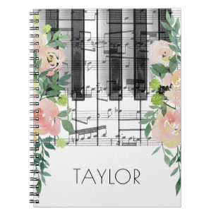 Carnet aquarelle fleurs musique piano