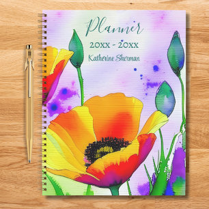 Carnet Aquarelle Fleurs Pavots de Californie Personnalisé