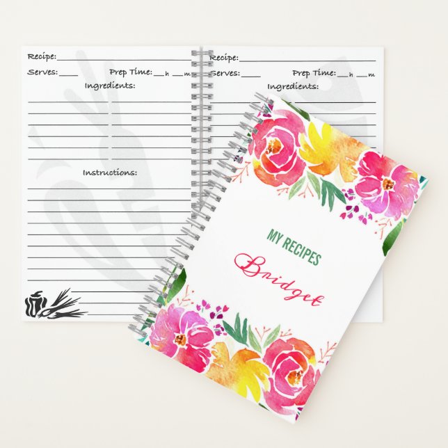 Carnet aquarelle Fleurs Recettes avec nom (À l'intérieur)