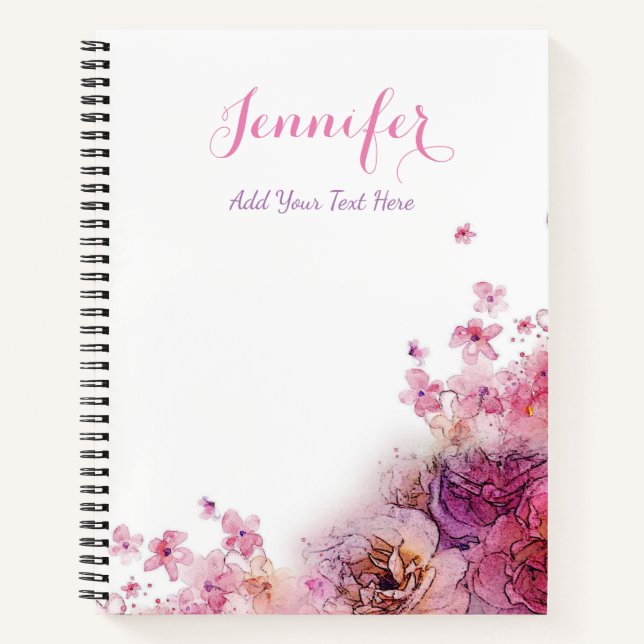 Carnet Aquarelle Fleurs Roses Élégant Modèle moderne (Devant)
