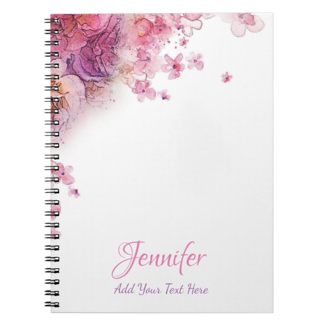 Carnet Aquarelle Fleurs Roses Élégant Modèle moderne (Devant)