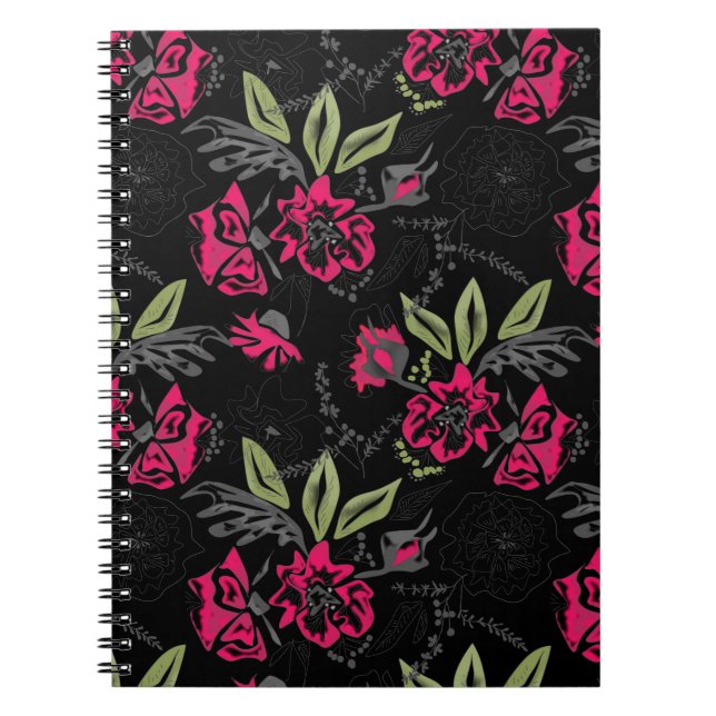 Carnet Aquarelle fleurs rouges vert feuille croquis flora (Devant)