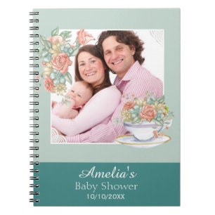Carnet Aquarelle Floral Tea Party Baby shower invité