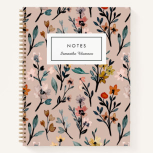 Carnet Aquarelle florale Boho Rose Dusty personnalisée