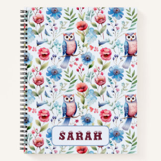 Carnet Aquarelle Florale Chouette Motif sans couture