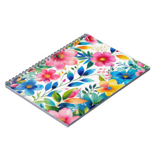 Carnet Aquarelle Florale - Fleurs Jaunes Bleues Rose