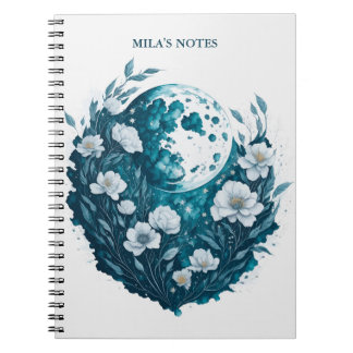 Carnet Aquarelle florale lune céleste personnalisée