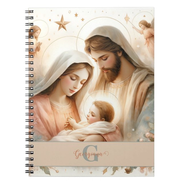 Carnet Aquarelle florale personnalisée Bébé Jésus Nativit (Devant)